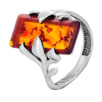 Кольцо 110-1, Серебро 925, Родирование, Янтарь-Коньячный