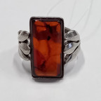 Кольцо 110-1, Серебро 925, Серебрение, Янтарь-Вишневый