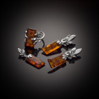 Кольцо 110-1, Серебро 925, Серебрение, Янтарь-Коньячный