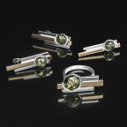 Кольцо 112-1, Серебро 925, Родирование,позолота, Янтарь-Зеленый