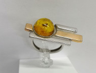 Кольцо 112-1, Серебро 925, Родирование,позолота, Янтарь-Лимонный