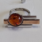 Кольцо 112-1, Серебро 925, Серебрение,позолота, Янтарь-Коньячный