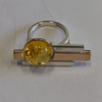 Кольцо 112-1, Серебро 925, Серебрение,позолота, Янтарь-Лимонный