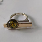 Кольцо 112-2, Серебро 925, Серебрение,позолота, Янтарь-Зеленый