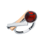 Кольцо 113-1, Серебро 925, Родирование,позолота, Янтарь-Вишневый