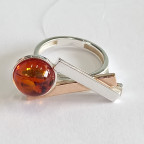Кольцо 113-1, Серебро 925, Родирование,позолота, Янтарь-Коньячный