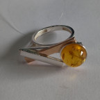 Кольцо 113-1, Серебро 925, Серебрение,позолота, Янтарь-Лимонный