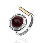 Кольцо 114-1, Серебро 925, Родирование,позолота, Янтарь-Вишневый