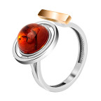 Кольцо 114-1, Серебро 925, Серебрение,позолота, Янтарь-Коньячный