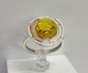 Кольцо 115-1, Серебро 925, Родирование,позолота, Янтарь-Лимонный