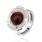 Кольцо 115-1, Серебро 925, Серебрение,позолота, Янтарь-Вишневый