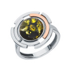 Кольцо 115-1, Серебро 925, Серебрение,позолота, Янтарь-Зеленый