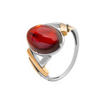 Кольцо 116-1, Серебро 925, Родирование,позолота, Янтарь-Вишневый