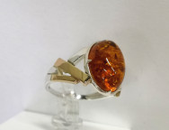 Кольцо 116-1, Серебро 925, Серебрение,позолота, Янтарь-Коньячный