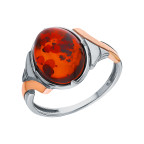 Кольцо 117-1, Серебро 925, Родирование,позолота, Янтарь-Вишневый