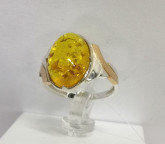 Кольцо 117-1, Серебро 925, Серебрение,позолота, Янтарь-Лимонный