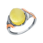 Кольцо 117-1, Серебро 925, Серебрение,позолота, Янтарь-Матовый