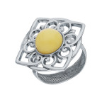 Кольцо 118-1, Серебро 925, Серебрение, Янтарь-Матовый