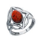 Кольцо 119-1, Серебро 925, Родирование, Янтарь-Вишневый