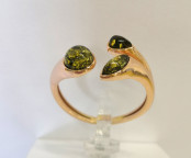 Кольцо 060-1, Серебро 925, Позолота, Янтарь-Зеленый
