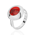 Кольцо 257-2, Серебро 925, Серебрение, Янтарь-Красный