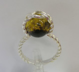 Кольцо 338-1, Серебро 925, Серебрение, Янтарь-Зеленый