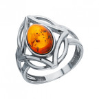 Кольцо 119-1, Серебро 925, Родирование, Янтарь-Коньячный