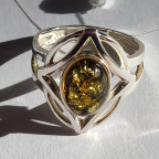 Кольцо 119-1, Серебро 925, Родирование, Янтарь-Зеленый