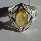 Кольцо 119-1, Серебро 925, Серебрение, Янтарь-Лимонный