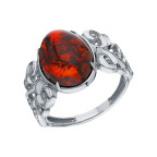 Кольцо 120-1, Серебро 925, Серебрение, Янтарь-Вишневый