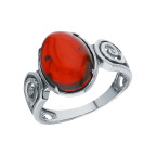 Кольцо 121-1, Серебро 925, Серебрение, Янтарь-Вишневый