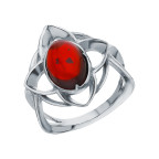 Кольцо 122-1, Серебро 925, Родирование, Янтарь-Вишневый