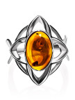 Кольцо 122-1, Серебро 925, Серебрение, Янтарь-Коньячный