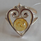 Кольцо 123-1, Серебро 925, Родирование, Янтарь-Лимонный