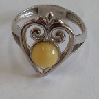 Кольцо 123-1, Серебро 925, Родирование, Янтарь-Матовый