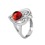 Кольцо 123-1, Серебро 925, Серебрение, Янтарь-Вишневый