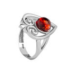 Кольцо 123-1, Серебро 925, Серебрение, Янтарь-Коньячный