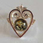 Кольцо 123-1, Серебро 925, Серебрение, Янтарь-Зеленый