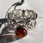 Кольцо 153-1, Серебро 925, Родирование, Янтарь-Вишневый
