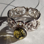 Кольцо 153-1, Серебро 925, Родирование, Янтарь-Зеленый