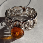 Кольцо 153-1, Серебро 925, Серебрение, Янтарь-Коньячный