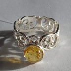 Кольцо 153-1, Серебро 925, Серебрение, Янтарь-Лимонный
