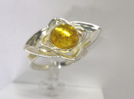 Кольцо 154-1, Серебро 925, Серебрение, Янтарь-Лимонный