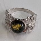 Кольцо 155-1, Серебро 925, Родирование, Янтарь-Зеленый