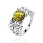 Кольцо 155-1, Серебро 925, Серебрение, Янтарь-Зеленый