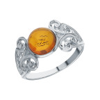 Кольцо 156-1, Серебро 925, Серебрение, Янтарь-Коньячный