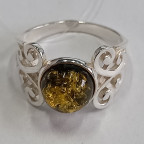 Кольцо 156-1, Серебро 925, Серебрение, Янтарь-Зеленый