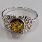 Кольцо 157-1, Серебро 925, Серебрение, Янтарь-Зеленый