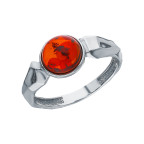 Кольцо 200-1, Серебро 925, Родирование, Янтарь-Вишневый