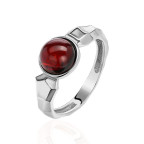 Кольцо 200-1, Серебро 925, Серебрение, Янтарь-Вишневый